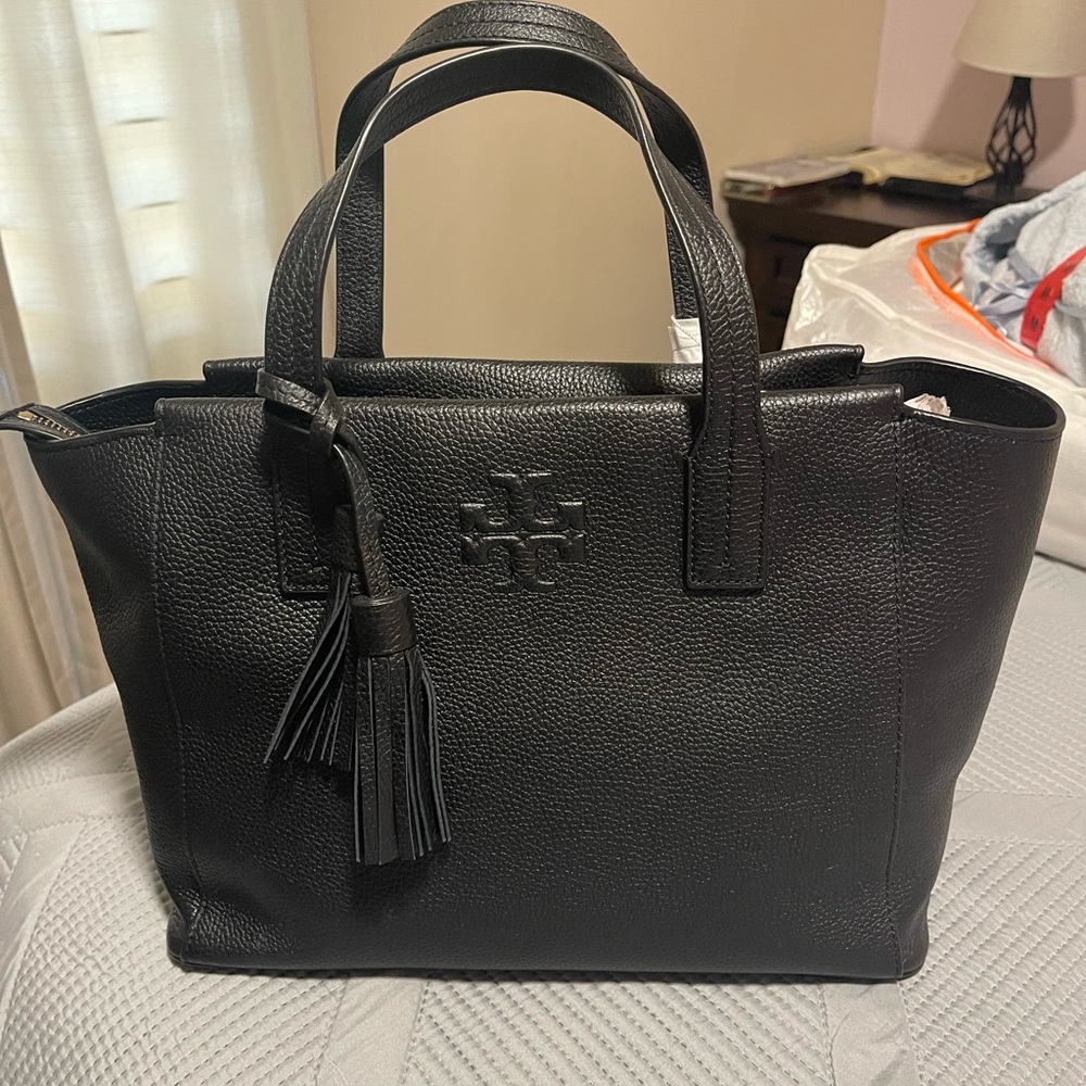 Tory Burch Black Pebbled Leather Tote